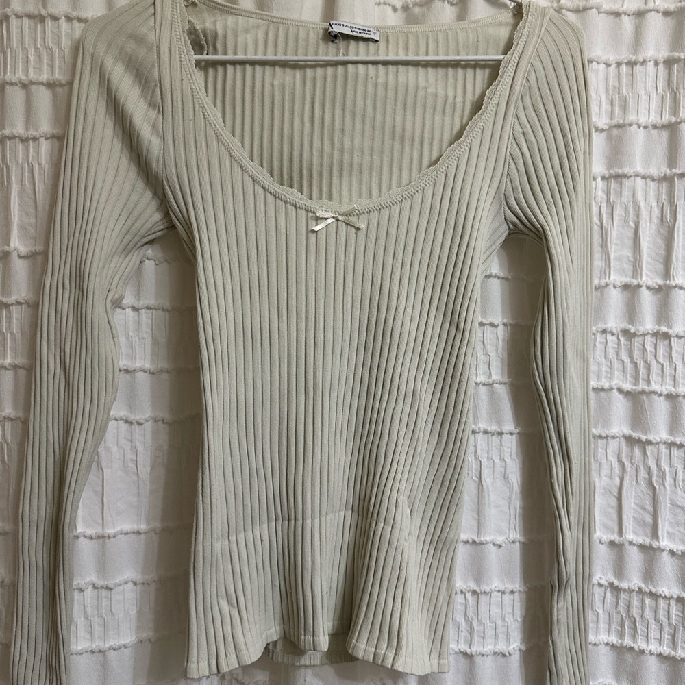Women's Cream Ribbed Top